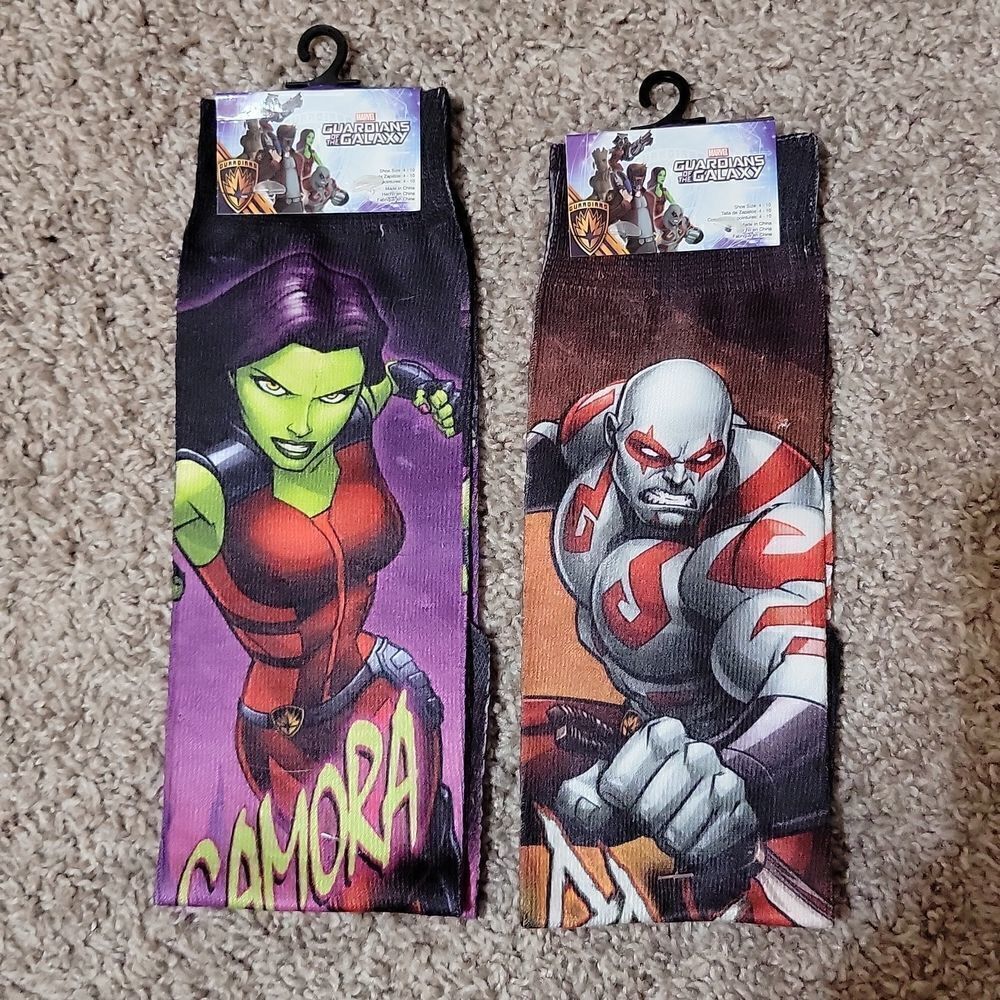 Guardians of the Galaxy Lot Gamora & Prax Crew Socks Marvel Fit Shoe 4-10 Adult